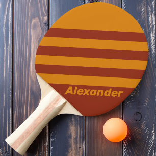 Vintage Sport Orange Rust Dual Stripes with Name Ping Pong Paddle