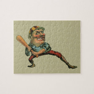 Vintage Sports, Angry Baseball Player Batter Jigsaw Puzzle