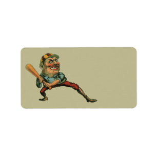 Vintage Sports, Angry Baseball Player Batter Label