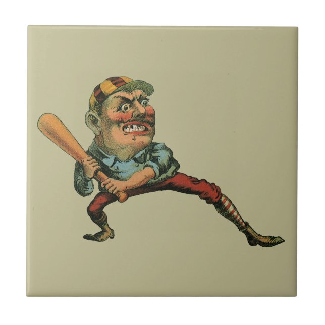 Vintage Sports, Angry Baseball Player Batter Tile (Front)
