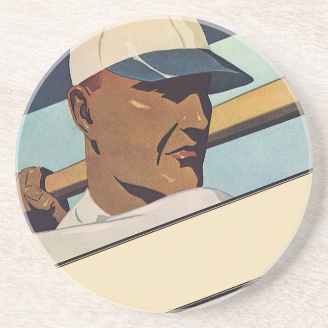 Vintage Sports Baseball Batter, Stylised Art Coaster (Front)