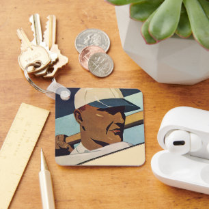 Vintage Sports Baseball Batter, Stylised Art Key Ring