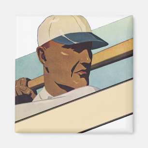 Vintage Sports Baseball Batter, Stylised Art Magnet