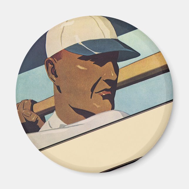 Vintage Sports Baseball Batter, Stylised Art Magnet (Front)