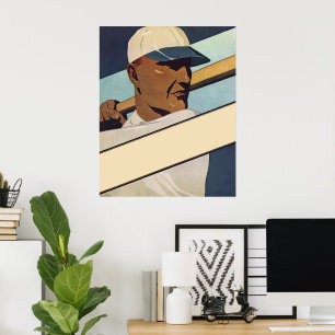 Vintage Sports Baseball Batter, Stylised Art Poster