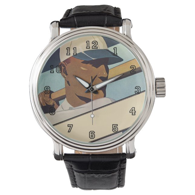 Vintage Sports Baseball Batter, Stylised Art Watch (Front)