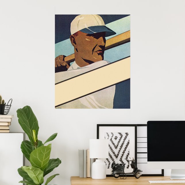 Vintage Sports Baseball Batter, Stylized Art Poster (Home Office)