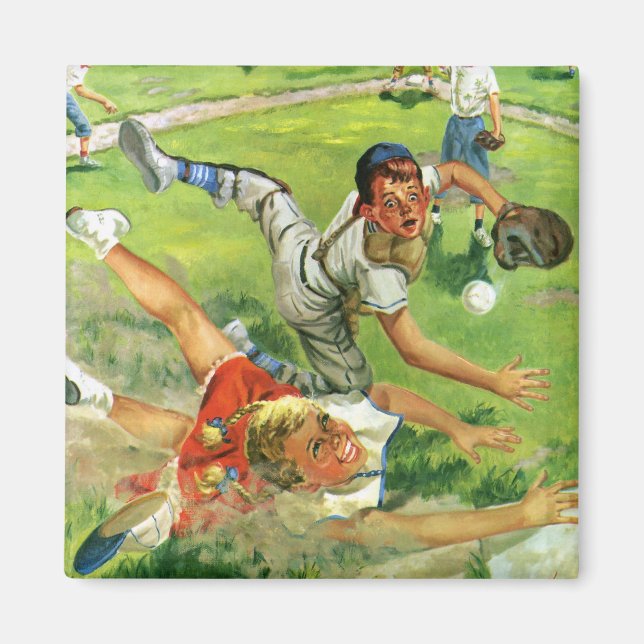 Vintage Sports Baseball, Children Teams Playing Magnet (Front)