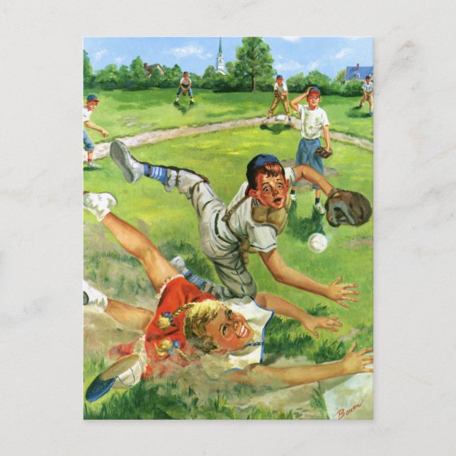 Vintage Sports Baseball, Children Teams Playing Postcard (Front)