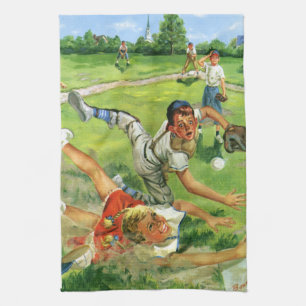 Vintage Sports Baseball, Children Teams Playing Tea Towel