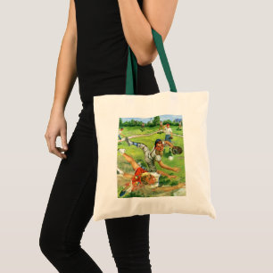 Vintage Sports Baseball, Children Teams Playing Tote Bag