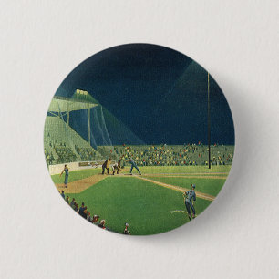Vintage Sports, Baseball Game at Night 6 Cm Round Badge