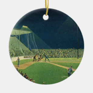 Vintage Sports, Baseball Game at Night Ceramic Tree Decoration