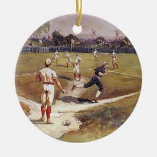 Vintage Sports Baseball Game by Henry Sandham Ceramic Tree Decoration