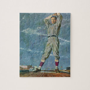 Vintage Sports Baseball, Pitcher in Baseball Game Jigsaw Puzzle