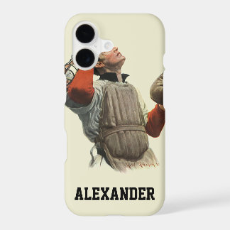 Vintage Sports Baseball Player, Catcher Look Up