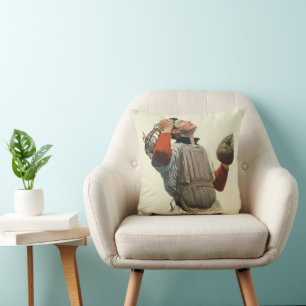 Vintage Sports Baseball Player, Catcher Look Up Cushion
