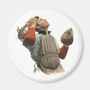 Vintage Sports Baseball Player, Catcher Look Up Magnet