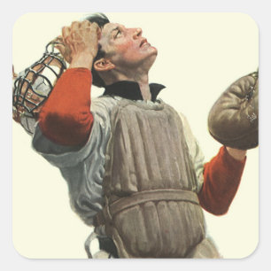 Vintage Sports Baseball Player, Catcher Look Up Square Sticker