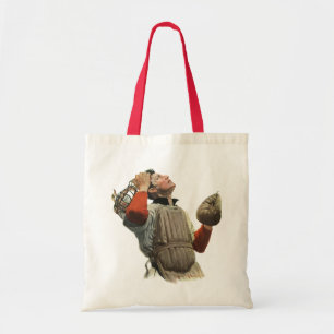 Vintage Sports Baseball Player, Catcher Look Up Tote Bag