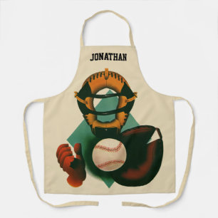 Vintage Sports Baseball Player, Catcher with Mitt Apron