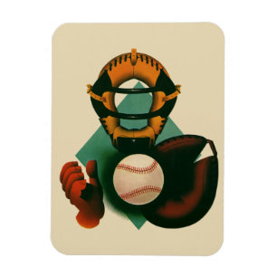 Vintage Sports Baseball Player, Catcher with Mitt Magnet