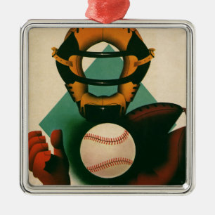 Vintage Sports Baseball Player, Catcher with Mitt Metal Tree Decoration