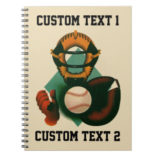 Vintage Sports Baseball Player, Catcher with Mitt Notebook