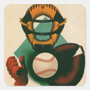 Vintage Sports Baseball Player, Catcher with Mitt Square Sticker
