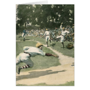 Vintage Sports, Baseball Player Sliding into Home