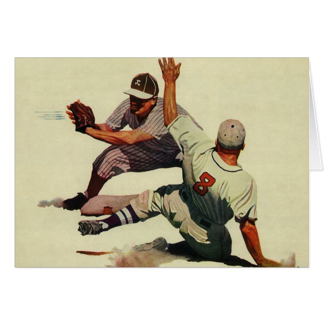 Vintage Sports Baseball, Player Sliding into Home (Front Horizontal)