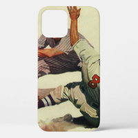Vintage Sports Baseball, Player Sliding into Home