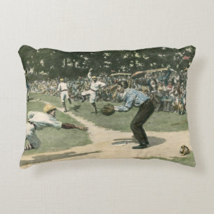 Vintage Sports, Baseball Player Sliding into Home Decorative Cushion