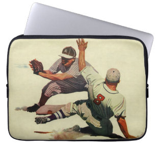 Vintage Sports Baseball, Player Sliding into Home Laptop Sleeve
