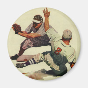 Vintage Sports Baseball, Player Sliding into Home Magnet