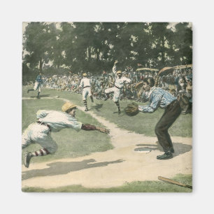 Vintage Sports, Baseball Player Sliding into Home Magnet