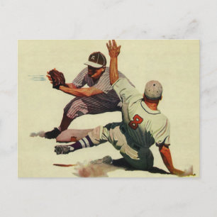 Vintage Sports Baseball, Player Sliding into Home Postcard