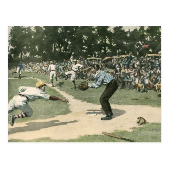 Vintage Sports, Baseball Player Sliding into Home Postcard
