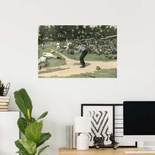 Vintage Sports, Baseball Player Sliding into Home Poster
