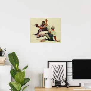 Vintage Sports Baseball, Player Sliding into Home Poster