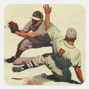 Vintage Sports Baseball, Player Sliding into Home Square Sticker