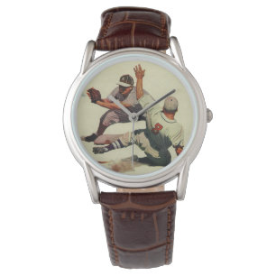 Vintage Sports Baseball, Player Sliding into Home Watch