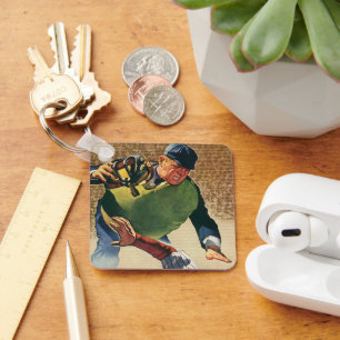 Vintage Sports Baseball Player, the Umpire Key Ring