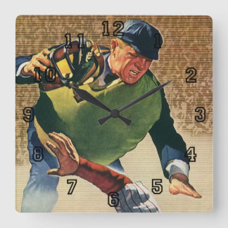 Vintage Sports Baseball Player, the Umpire Square Wall Clock