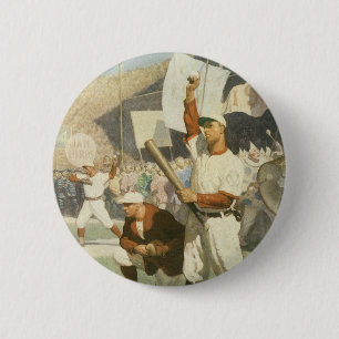 Vintage Sports, Baseball Players at a Game 6 Cm Round Badge