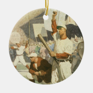 Vintage Sports, Baseball Players at a Game Ceramic Tree Decoration