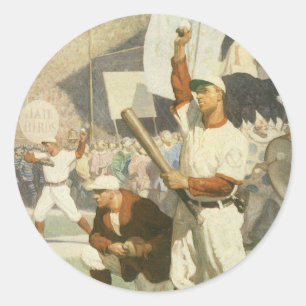 Vintage Sports, Baseball Players at a Game Classic Round Sticker
