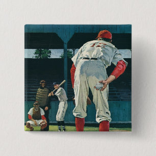 Vintage Sports Baseball Players Pitcher on Mound 15 Cm Square Badge