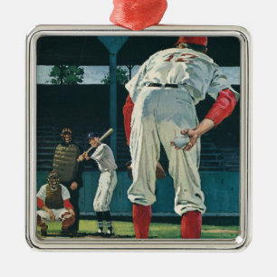 Vintage Sports Baseball Players Pitcher on Mound Metal Tree Decoration