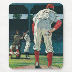 Vintage Sports Baseball Players Pitcher on Mound Mouse Mat